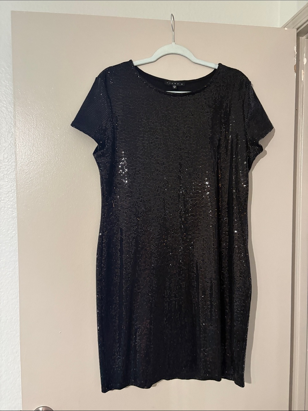 Tiana B. Black Sequin Short Sleeve Mini Dress